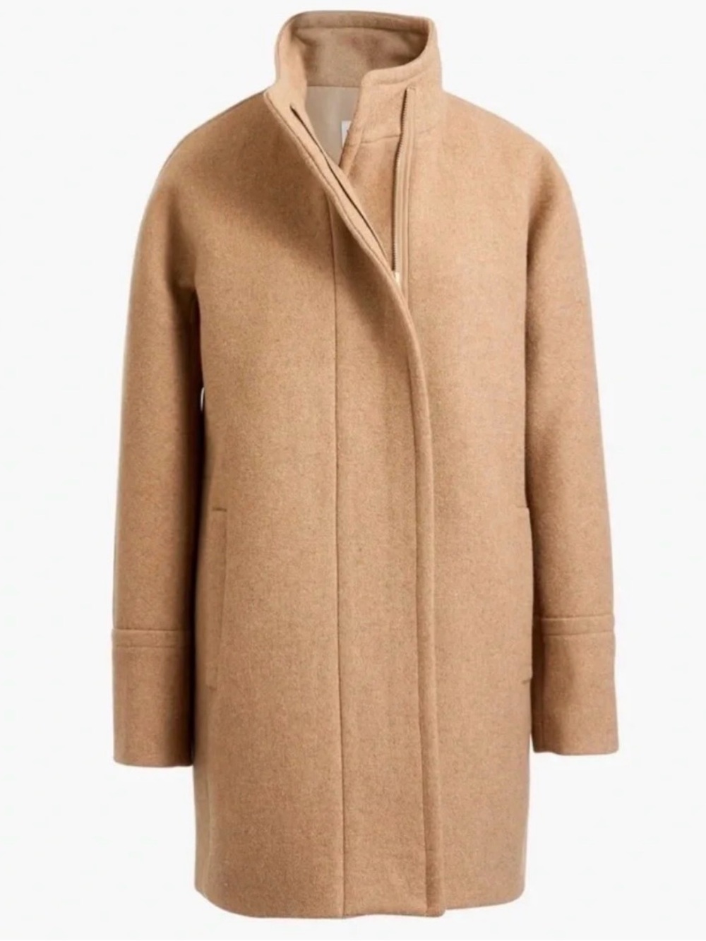 Womens Jcrew Camel Wool-Blend Stand Collar Coat
